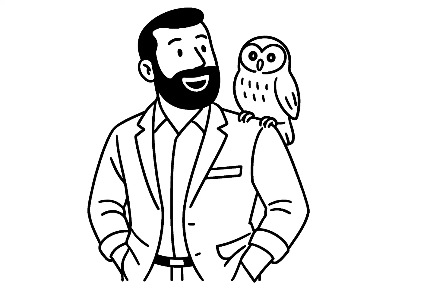 社長の肩にフクロウ