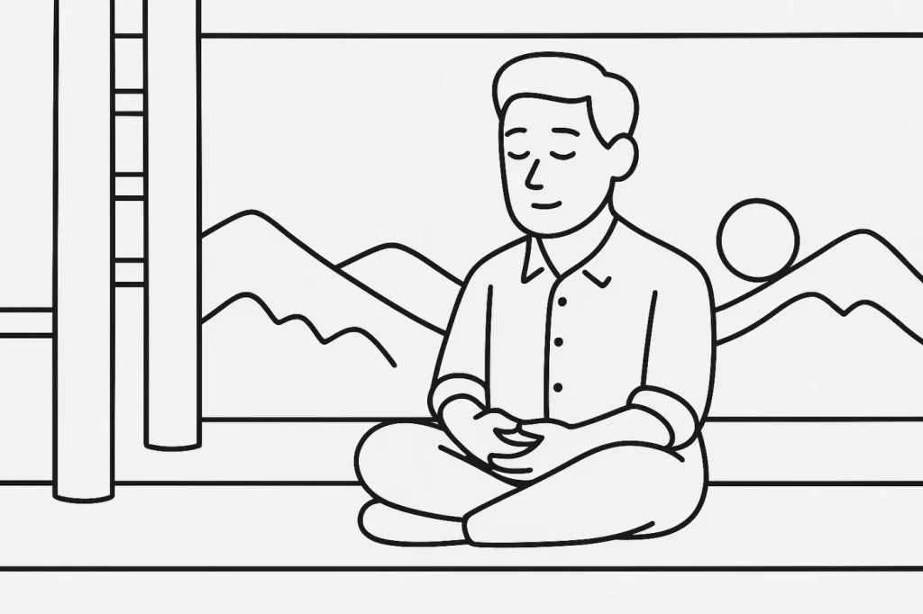 山寺で座禅をくんで瞑想中