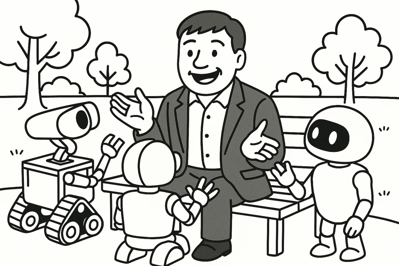 公園でAI3台と話をする社長