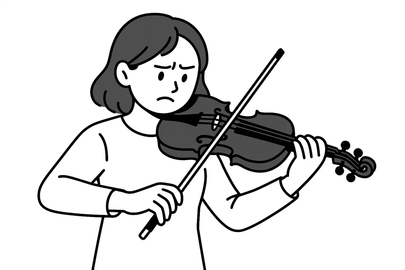 ストラディバリウスを弾こうとして苦戦する女性のイラスト