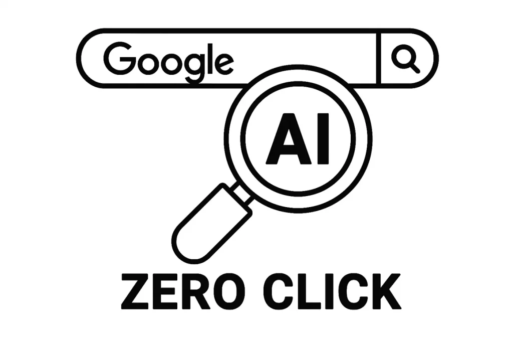 Googleの検索窓とAI、そしてZERO CLICK という文字のイラスト