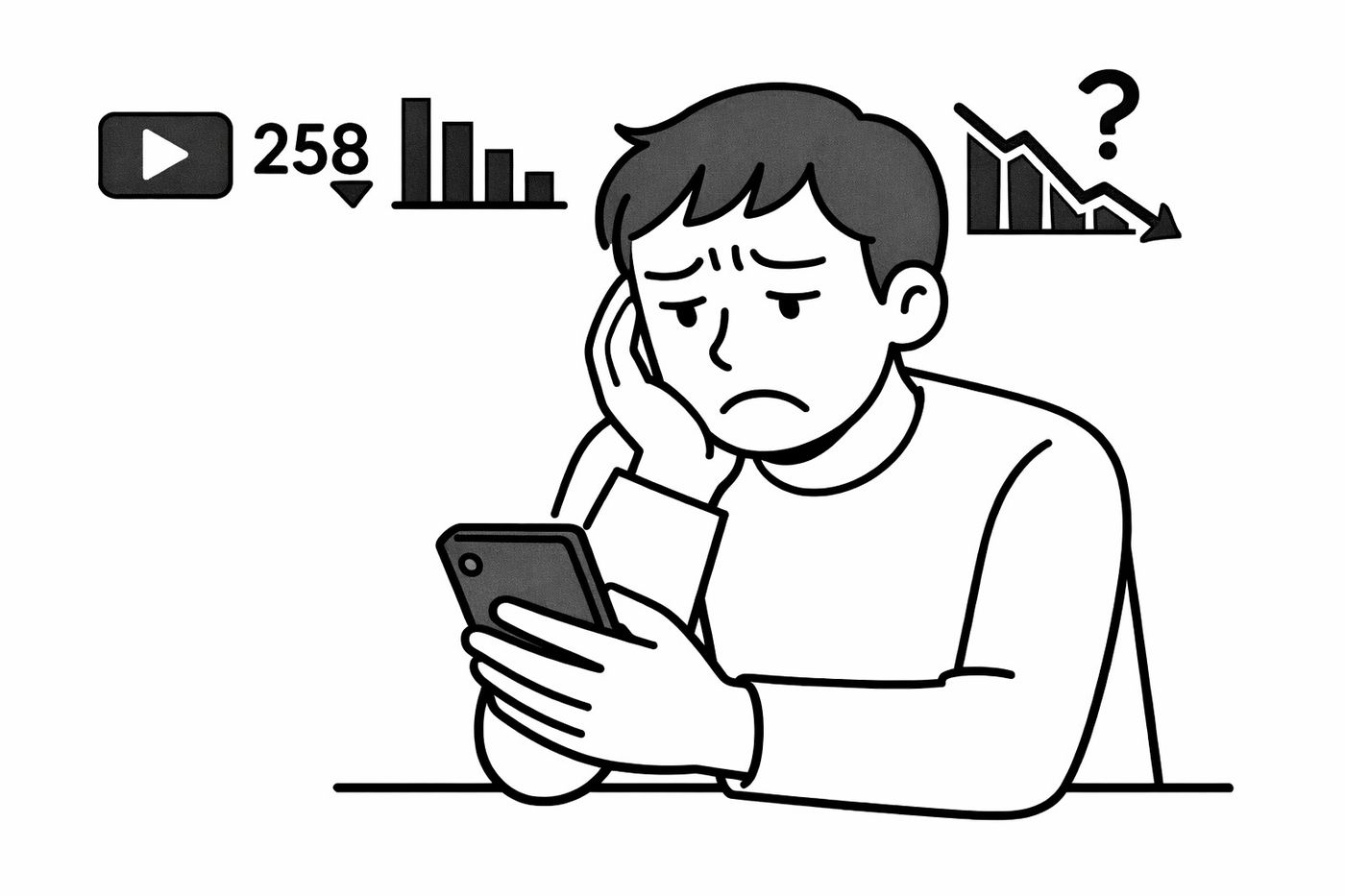 動画再生数が伸びなくて、困った顔をしている男性